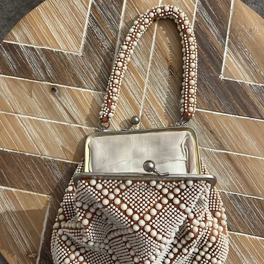 Vintage Beaded Evening Purse - Clasp Closure w/ brown undertone - Picture 2 of 2